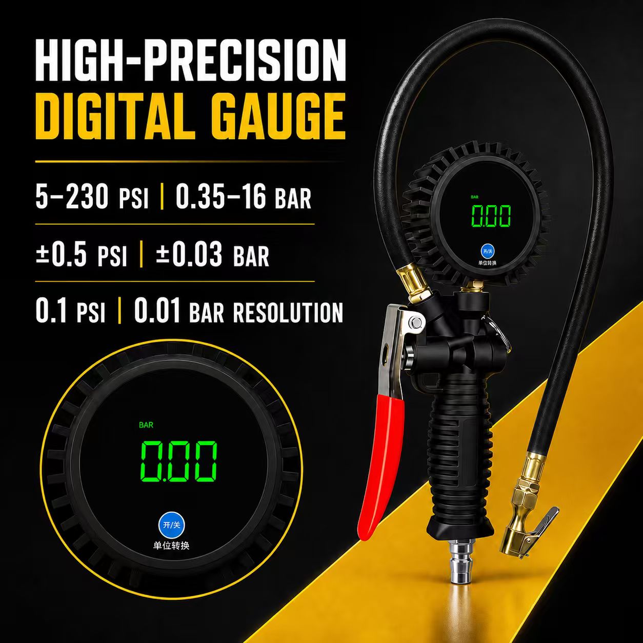 TB‑805 Digital Tire Pressure Inflator Gauge, High Precision LED Display Tire Inflator Gun for Car Van Motorcycle for cars, trucks, RVs and garages