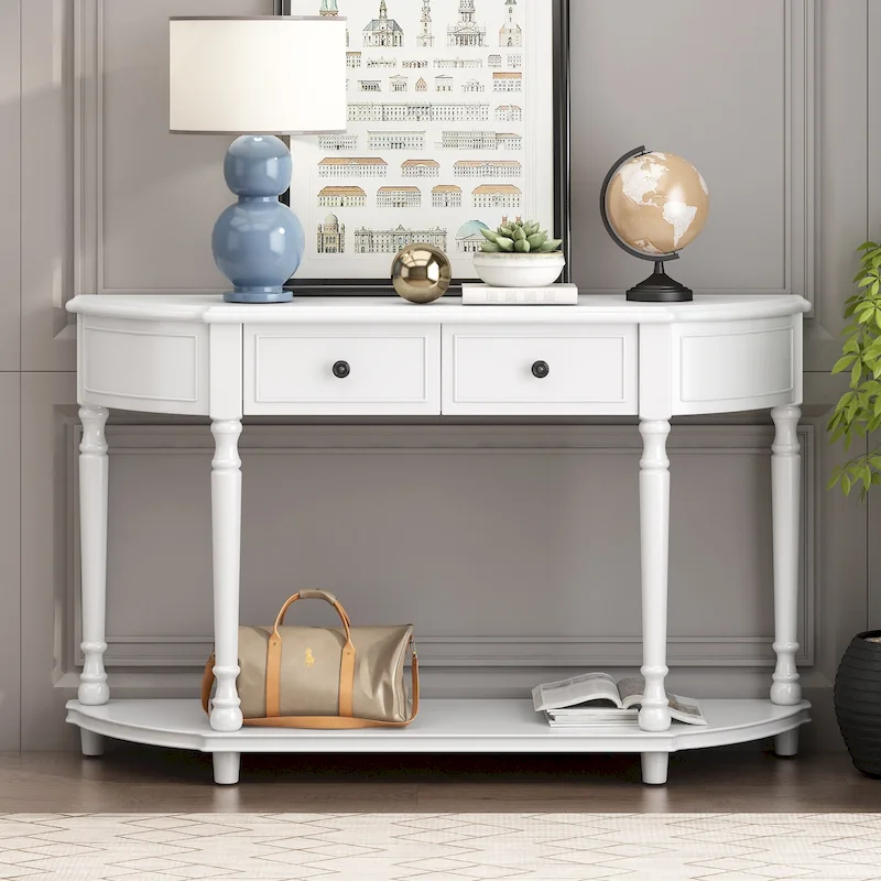Nestfair Retro Wooden Console Table with Open Shelf Two Drawers