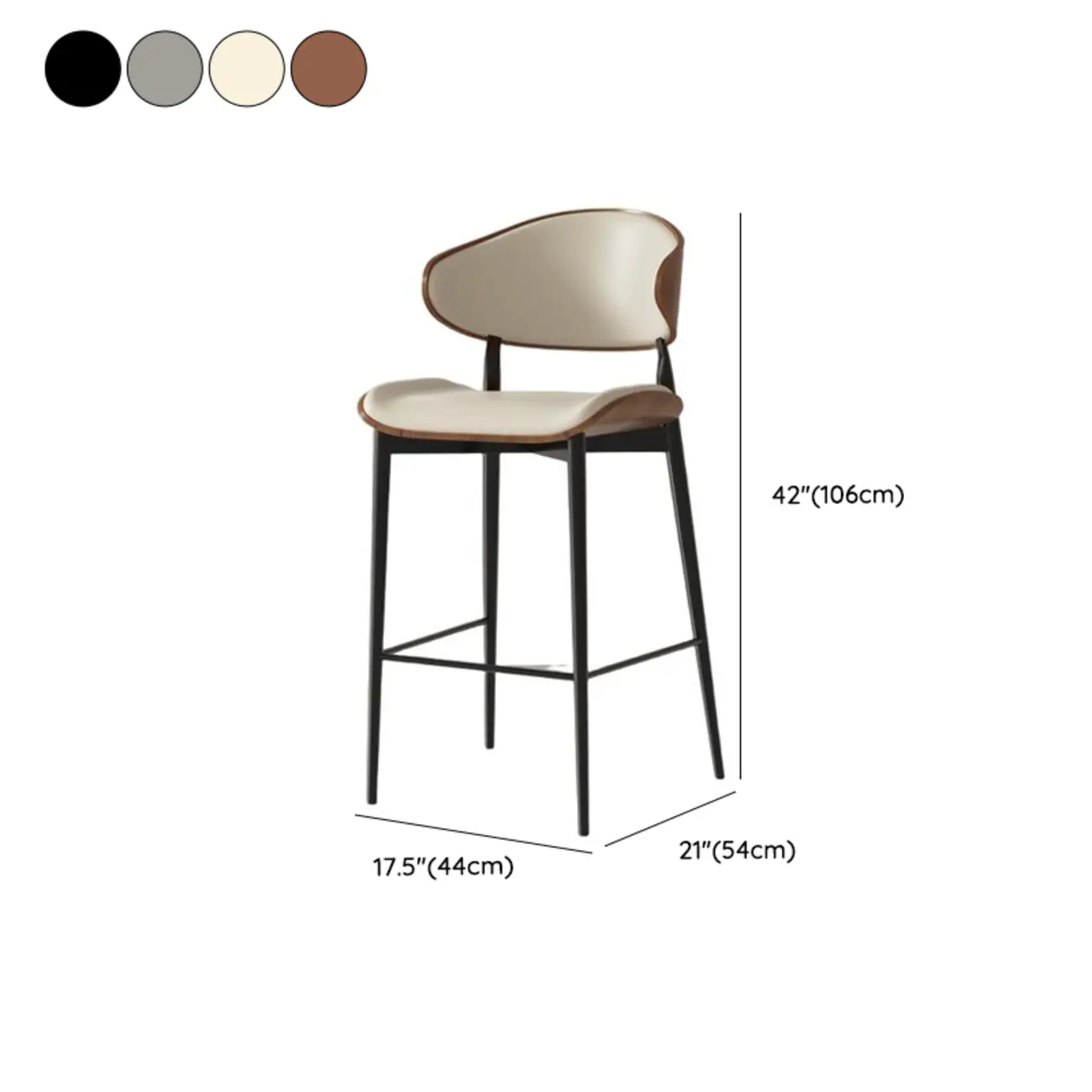 Modern Black Metal Leather Counter Height Bar Stools