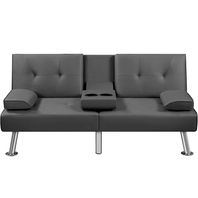 Yaheetech Faux Leather Convertible Futon Sofa Bed 3-In-1 Adjustable Futon Couch