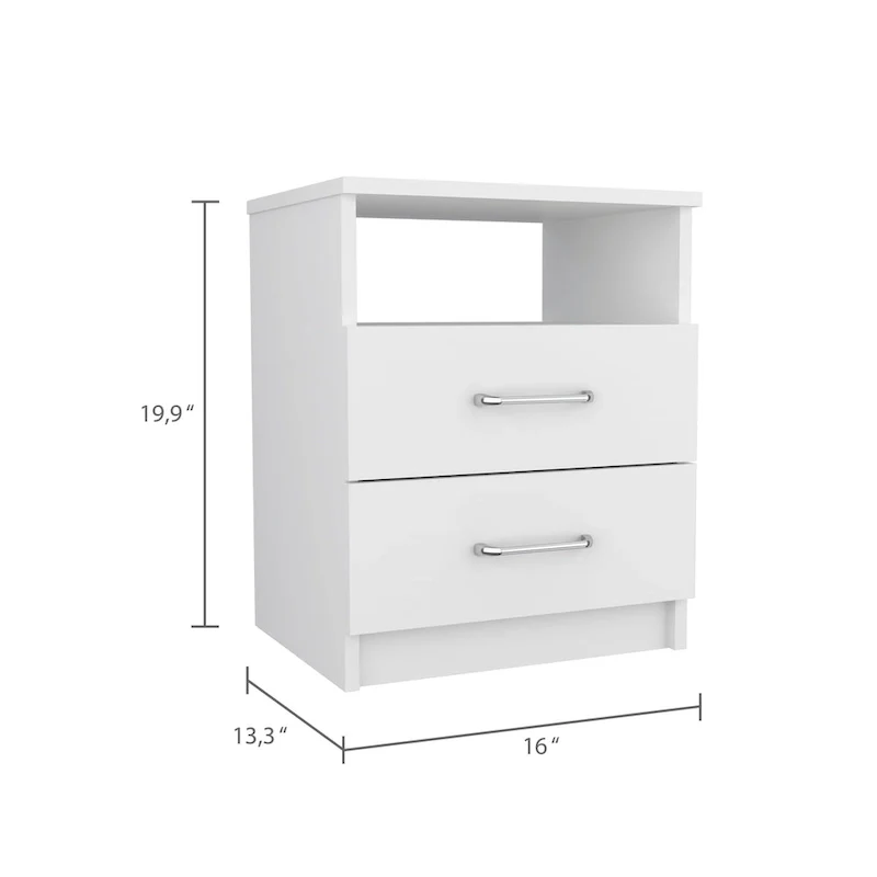 FM Furniture Oklahoma Nightstand with Two Drawers, and One Shelf