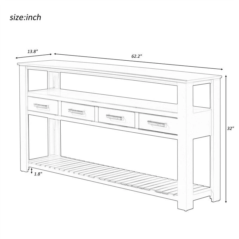 Long Entryway Console Sofa Table with Drawers, Farmhouse Wood Sofa Tables Console Table with 4 Drawers and 2 Shelves