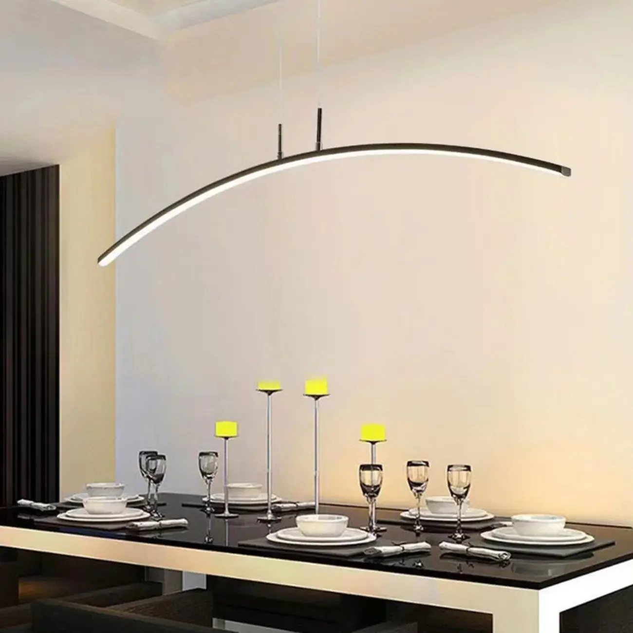 Black Linear Silica Gel Island Pendant Light Arch Shaped LED