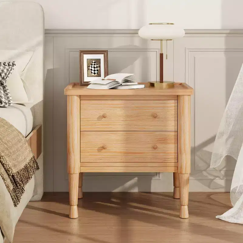 Modern Wooden 2-Drawer Nightstand with Tray Top