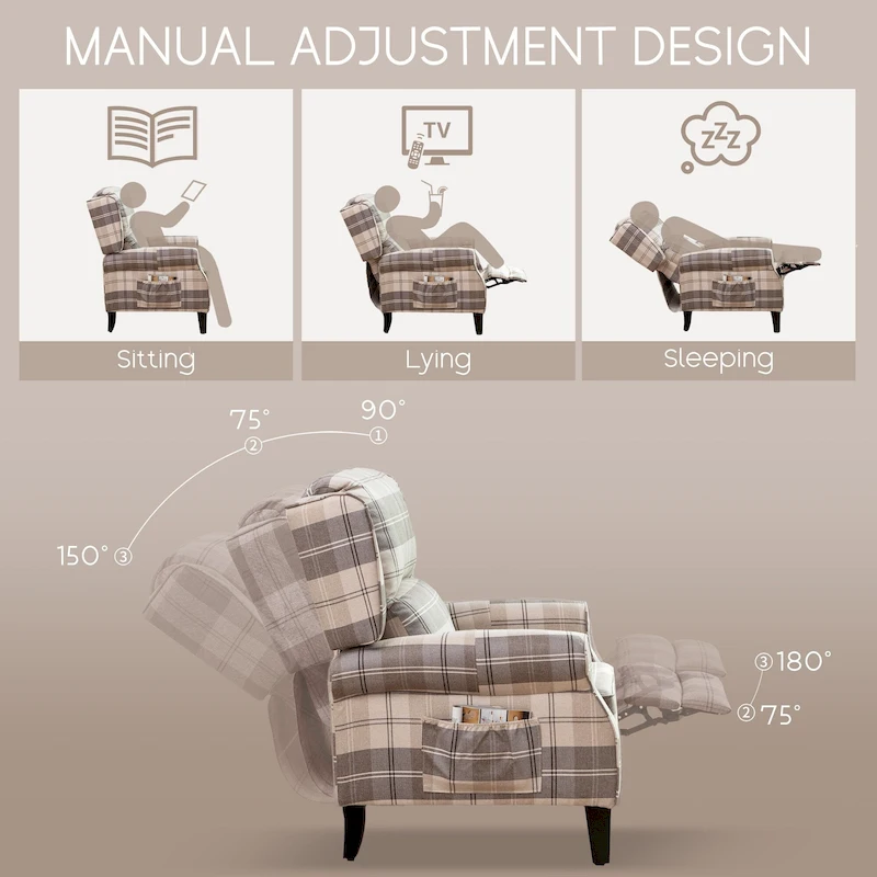 HOMYKA Polyested Upholstered Pushback Recliner Accent Chair Wingback Armchair