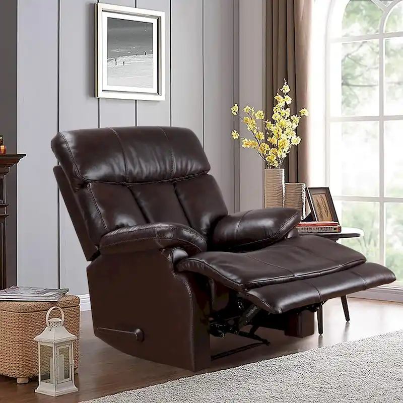 Davin Top Grain Leather Genuine leather Brown Extendable Footrest Manual Recliner