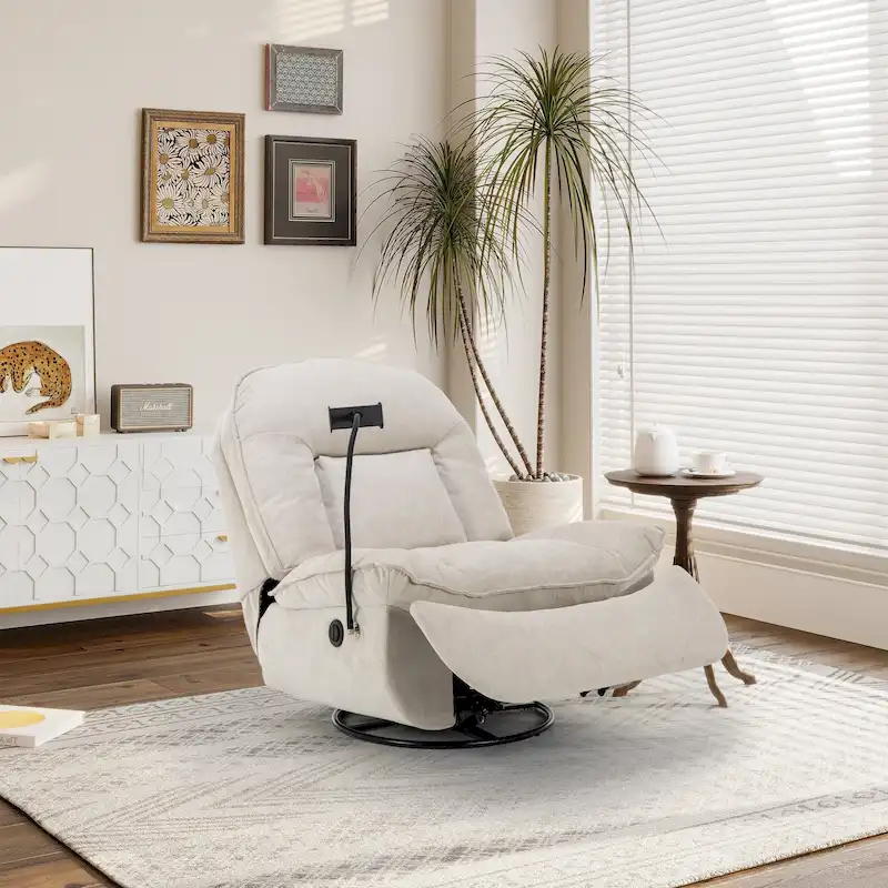 Clihome Adjustable Swivel Chenille Recliner with Phone Holder