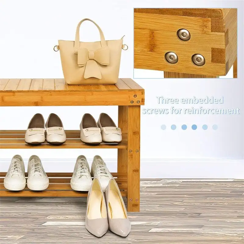 Bamboo Shoe Rack Bench - 27.6D x 10W x 17.6H