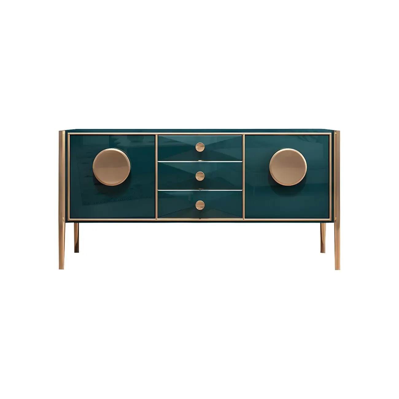Modern Glossy Wooden Buffet Table with Drawers & Cabinets