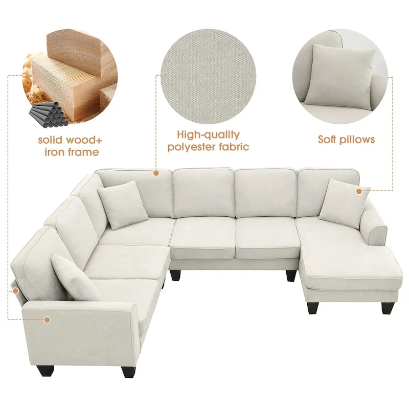 [VIDEO provided] [New] 108*85.5 Modern U Shape Sectional Sofa, 7 Seat Fabric Sectional Sofa Set with 3 Pillows Included for Liv