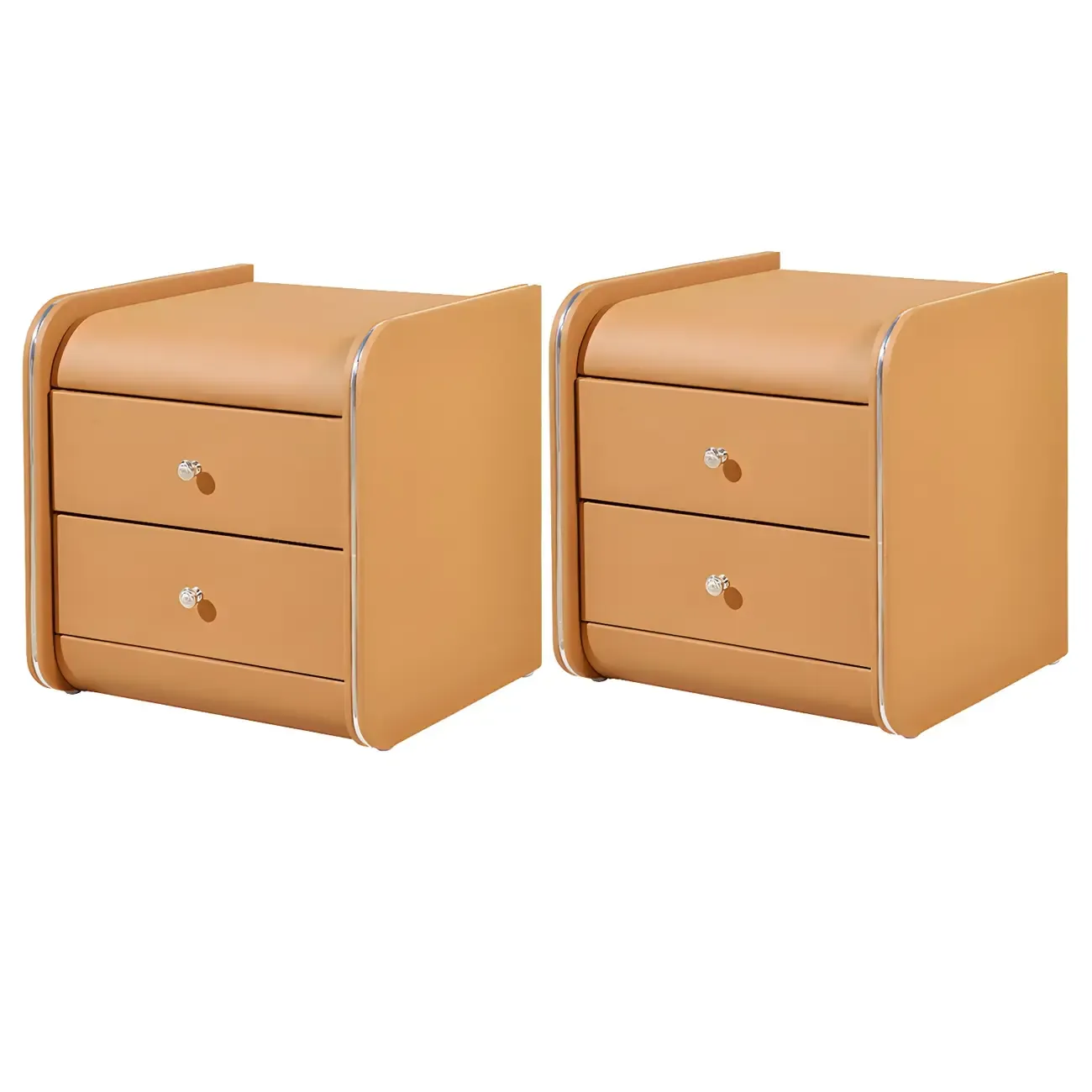 Stylish Narrow Faux Leather Bedside Table with 2 Drawers