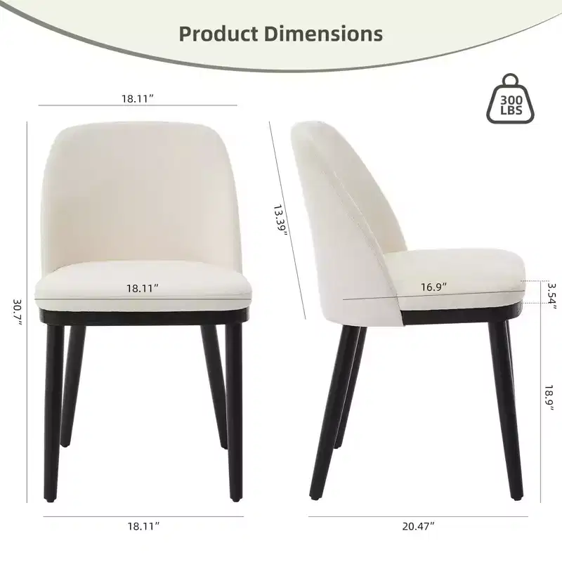 Beige Linen Dining Chairs, Armless Curved Back, Set of 4 or 6