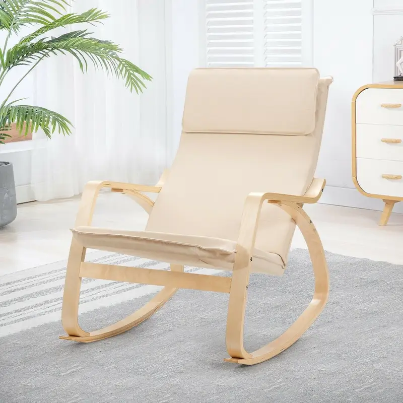 Modern Bentwood Rocking Chair Fabric Upholstered Relax Rocker Lounge Chair