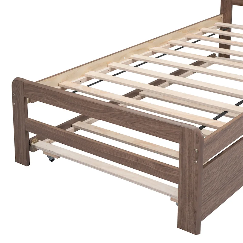 Brown Solid Wood Twin Bed with Trundle