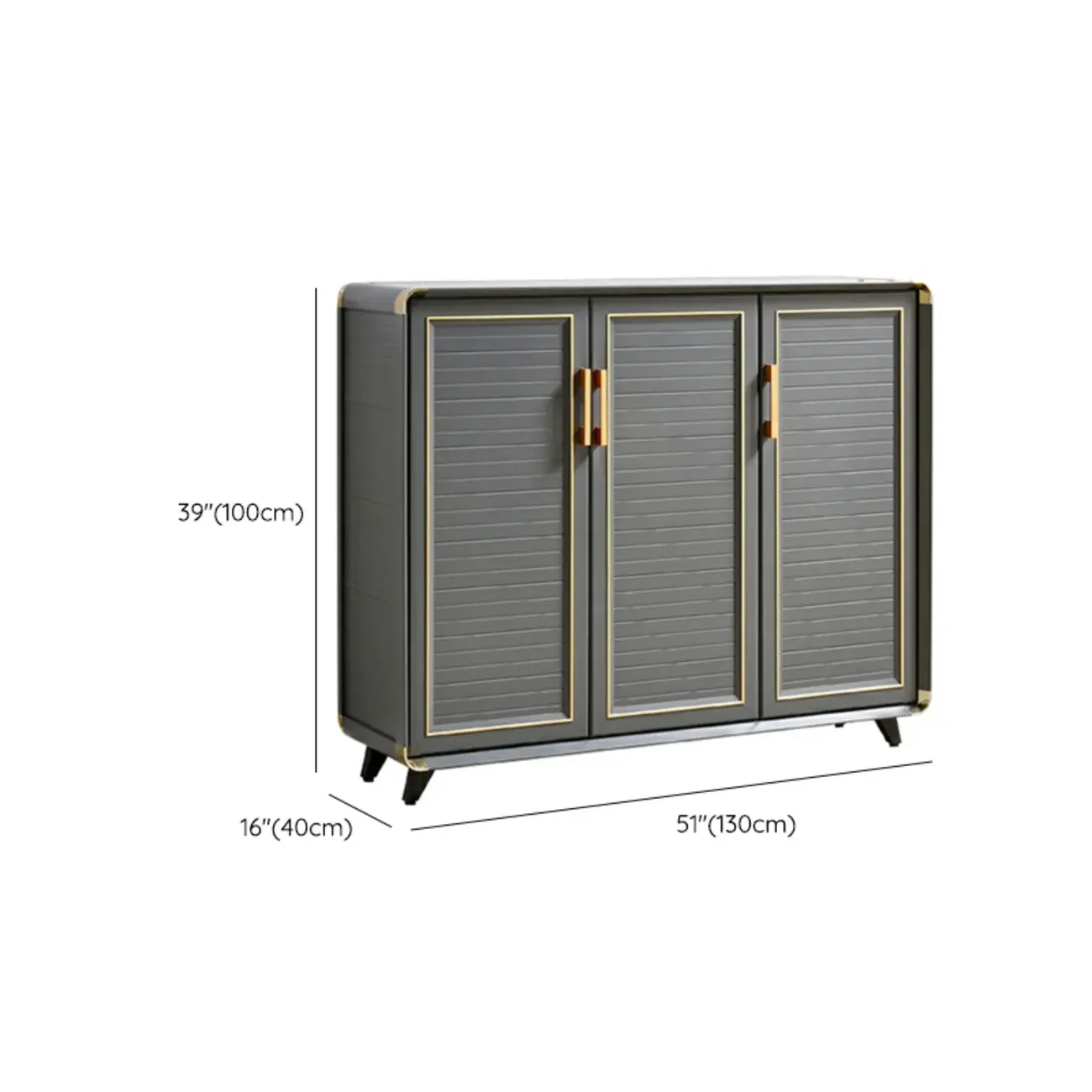 Luxury Grey Metal Entryway Shoe Cabinet with Gold Trim