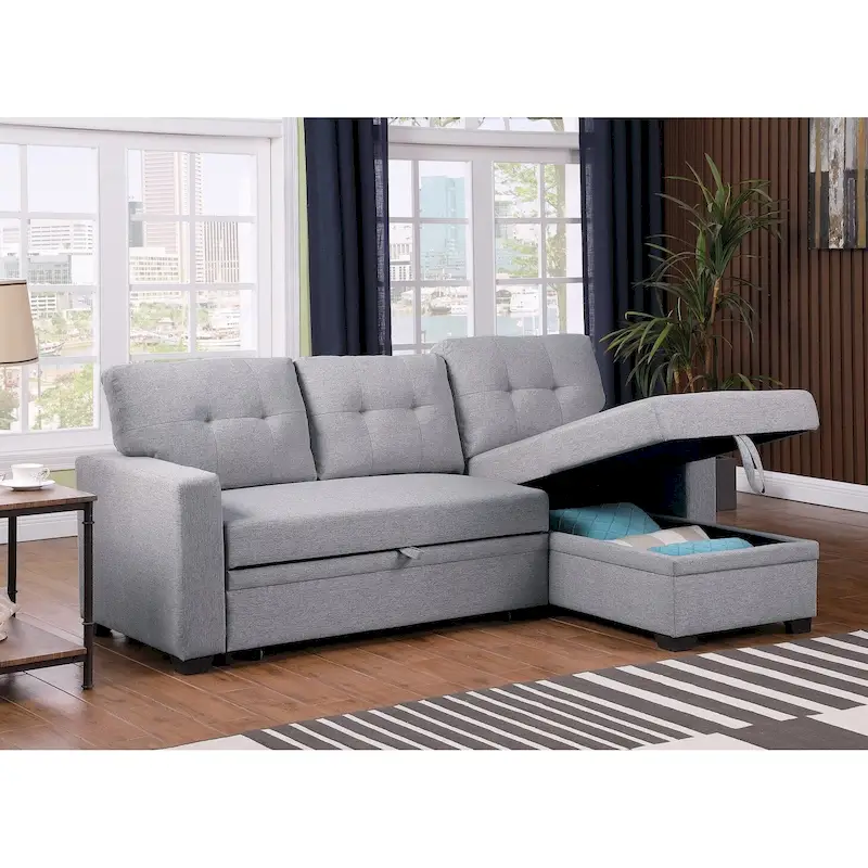 Upholstered Pull out Sectional Sofa with Chaise