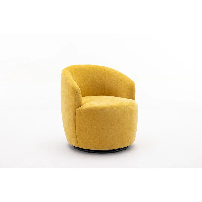 Yellow Chenille Modern 25.6 Swivel Barrel Chair with Metal Ring