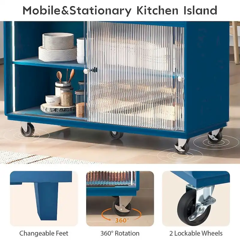 Multi-Functional Kitchen Island Cart with Drop Leaf, LED Light, and Power Outlets