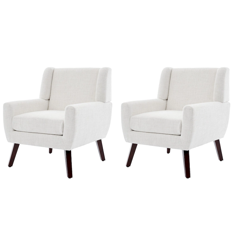 Linen Upholstered Accent Chair Wingback Armchair Set of 2