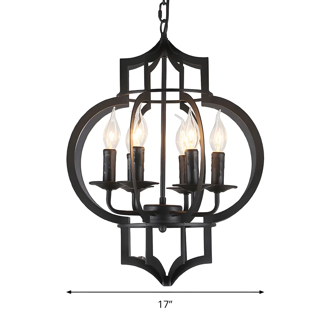 Industrial Black Metal Lantern Candle Chandelier