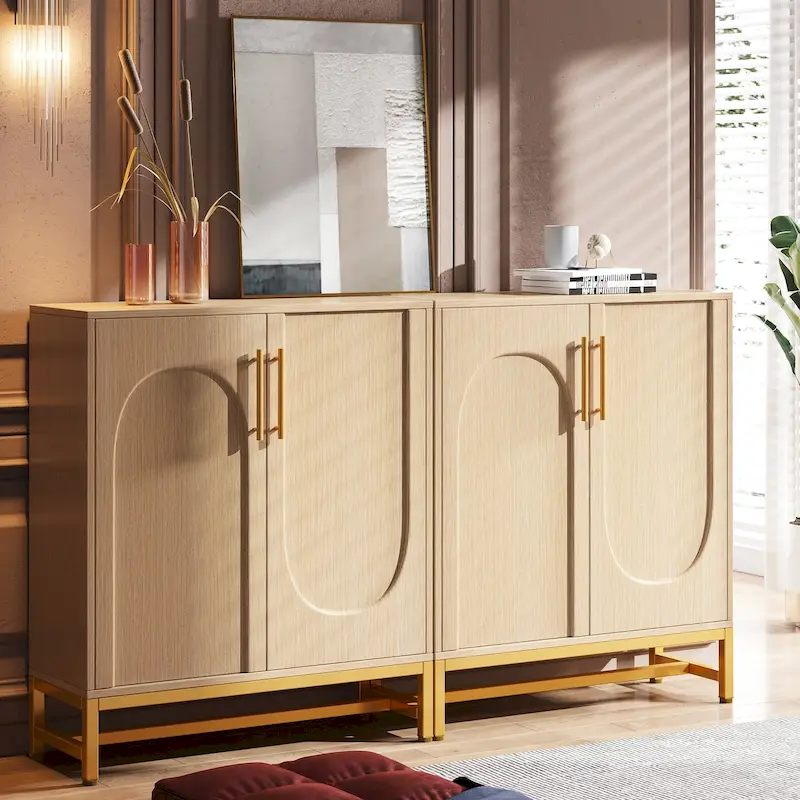 Sideboard Buffet Cabinet with Storage, Modern 4 Doors Buffets with Adjustable Shelf for Living Room Kitchen Dining Room Hallway