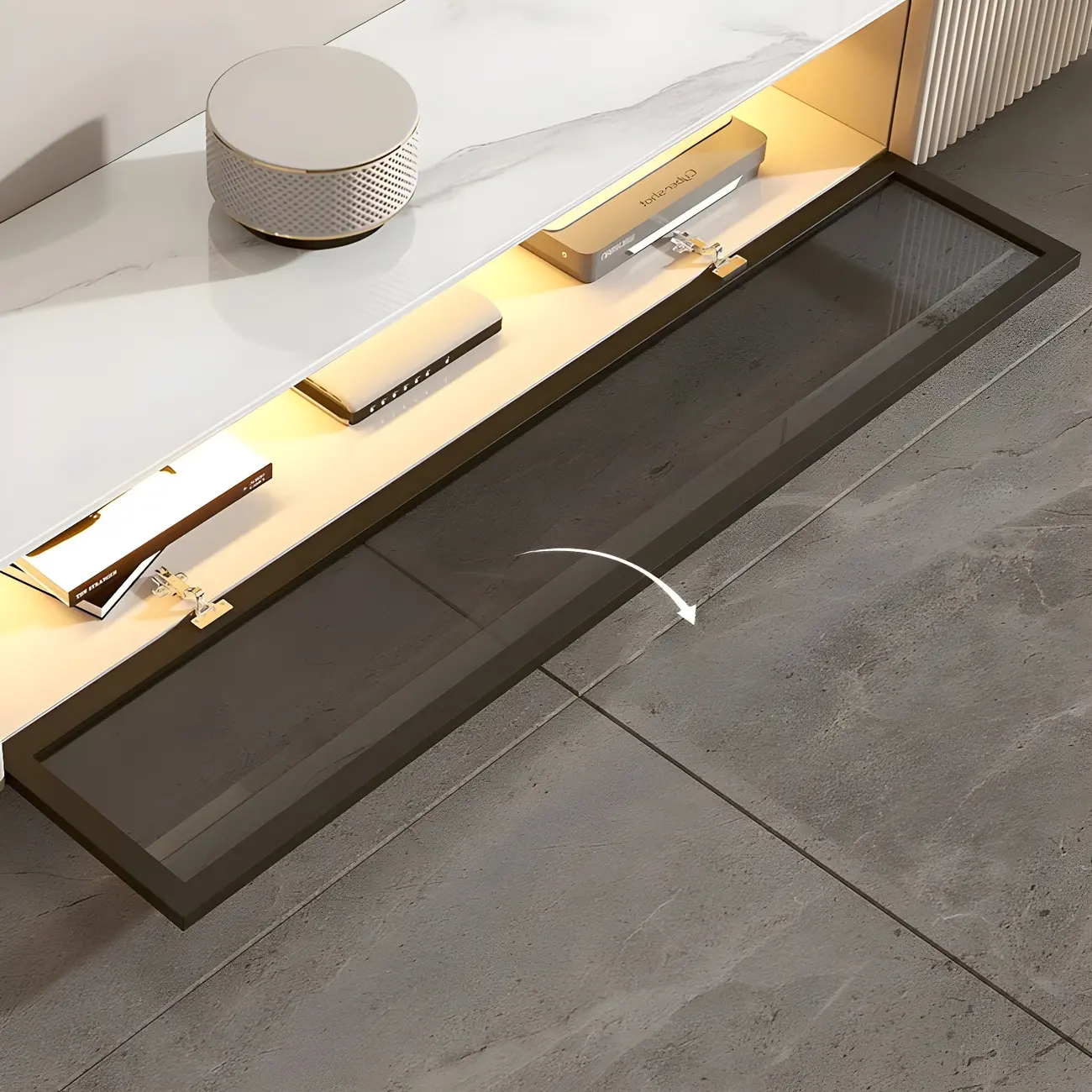 63 Champagne Modern Stone TV Stand with Cable Management