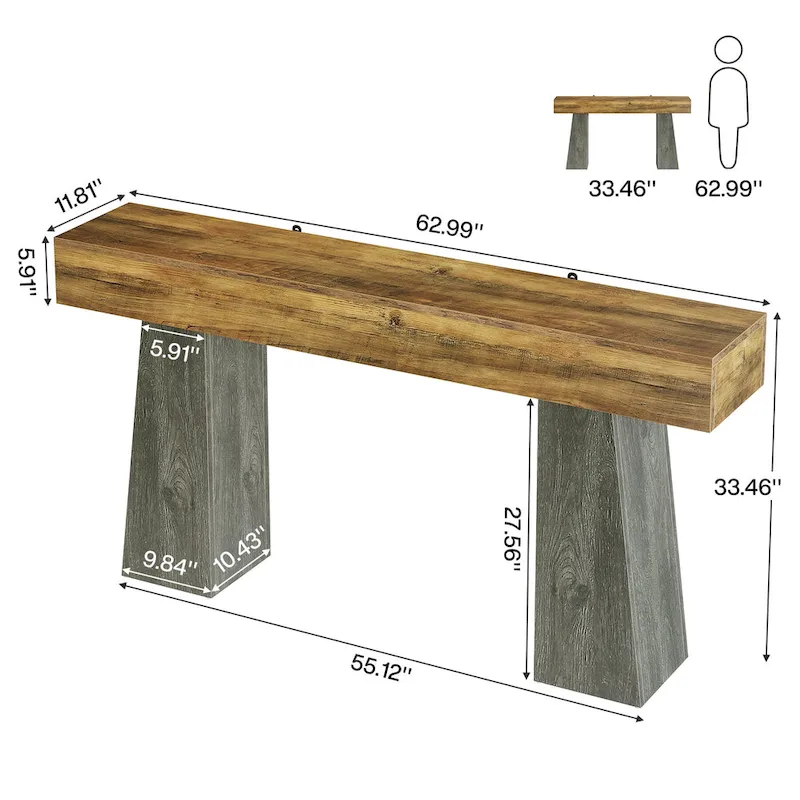 Farmhouse Entryway Table, 63-Inch Long Wooden Sofa Console TableB