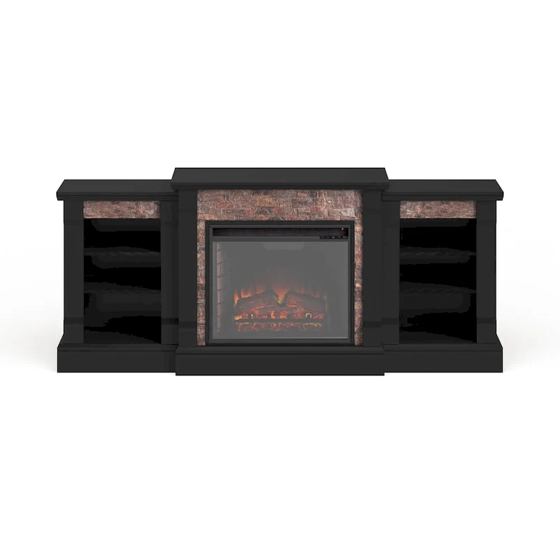 Hay River Black Electric Fireplace with Bookcases