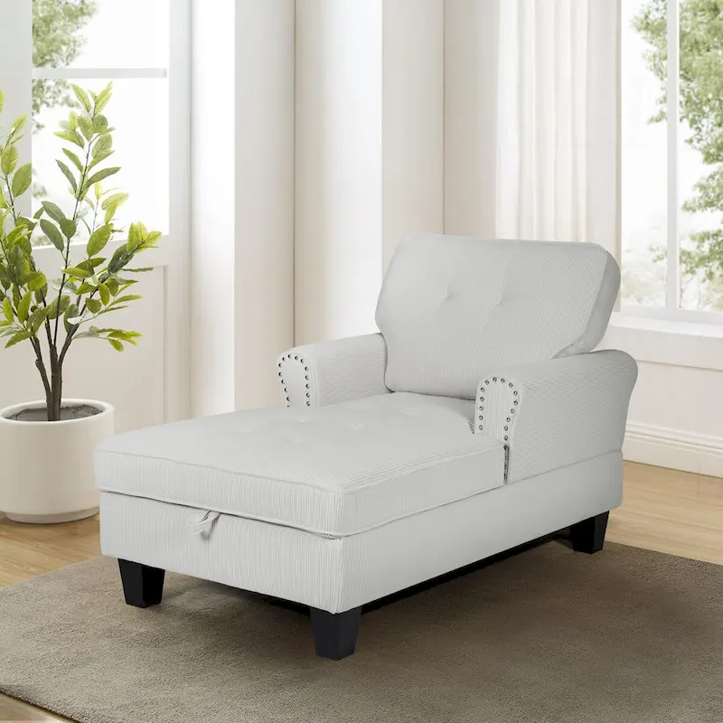 Chaise Lounge Indoor Sleeper Sofa Bed Chair Upholstered Lounge Chair for Bedroom Living Room with Rivets Beige