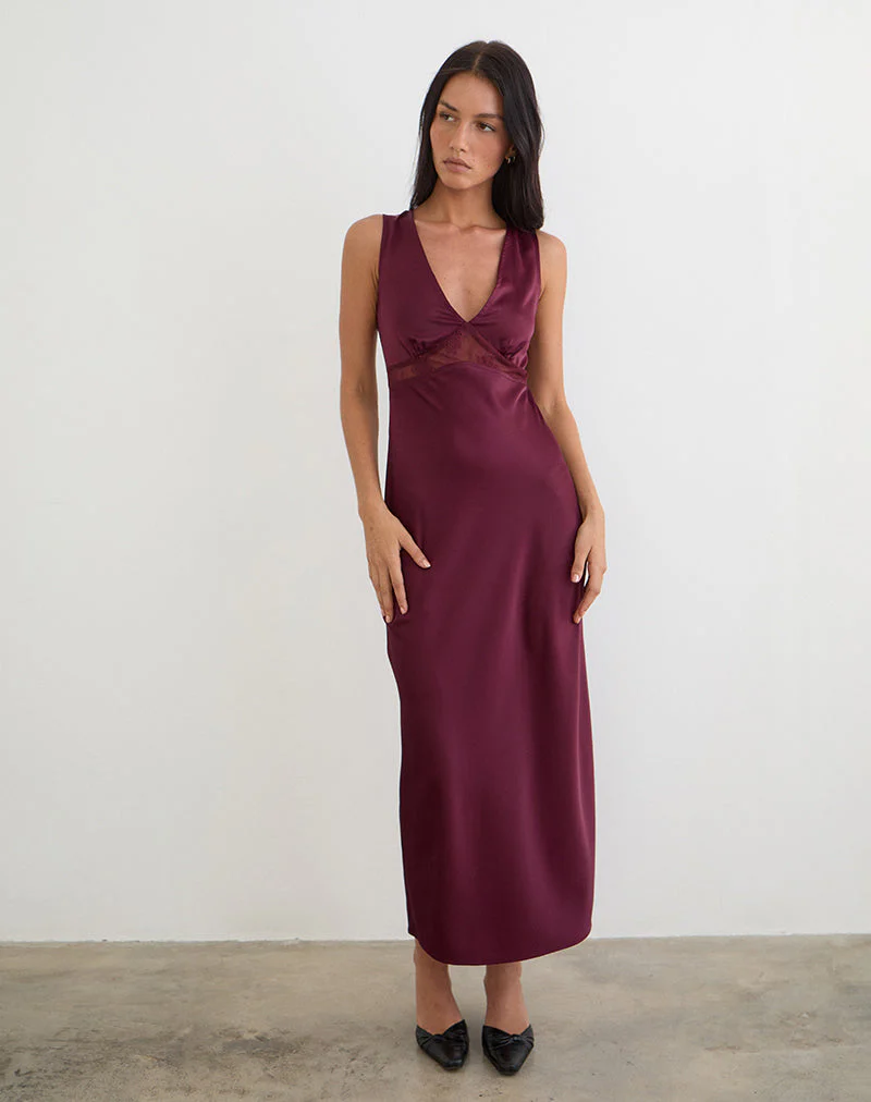 Zarita Satin Maxi Dress in Zinfandel