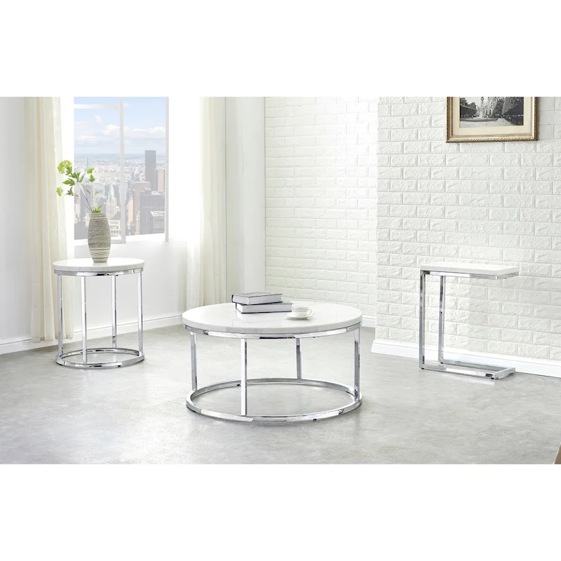 Steve Silver Eden White Marble Top Chairside Table