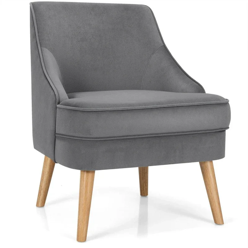 Velvet Upholstered Accent Chair with Rubber Wood Legs - 27 x 25 x 30 (L x W x H)