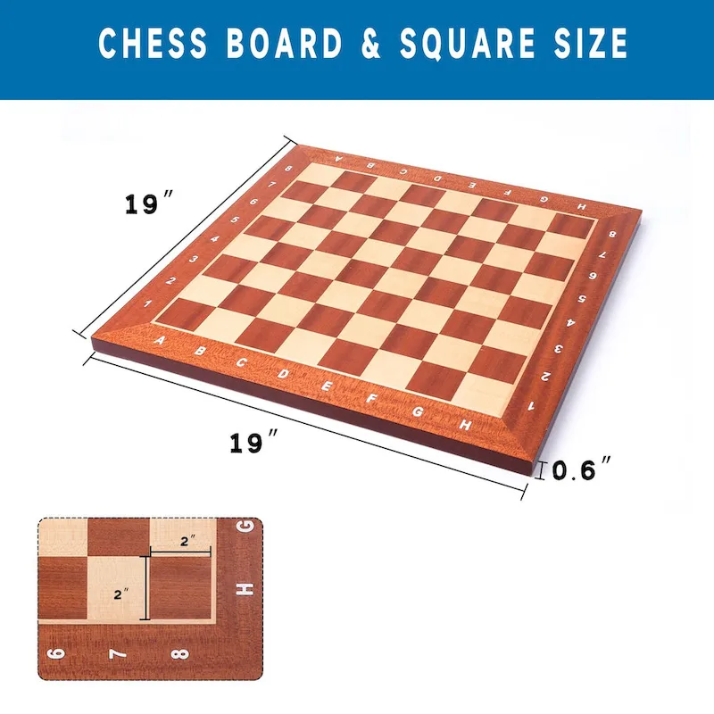 GSE 19x19 Wooden Inlaid Chessboard, Professional Staunton Tournament Chess Board with 2 Square