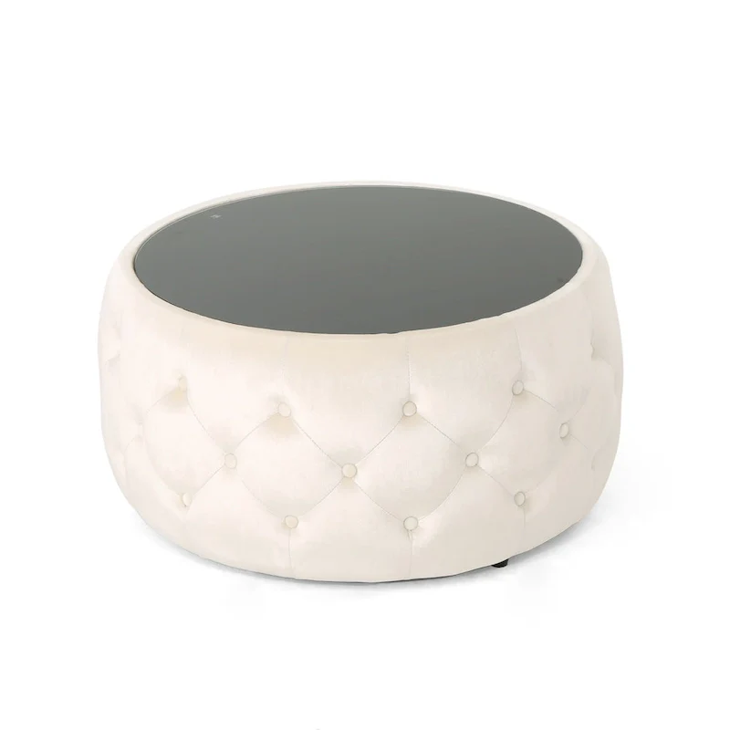 Chana Glam Velvet and Tempered Glass Coffee Table Ottoman by Christopher Knight Home