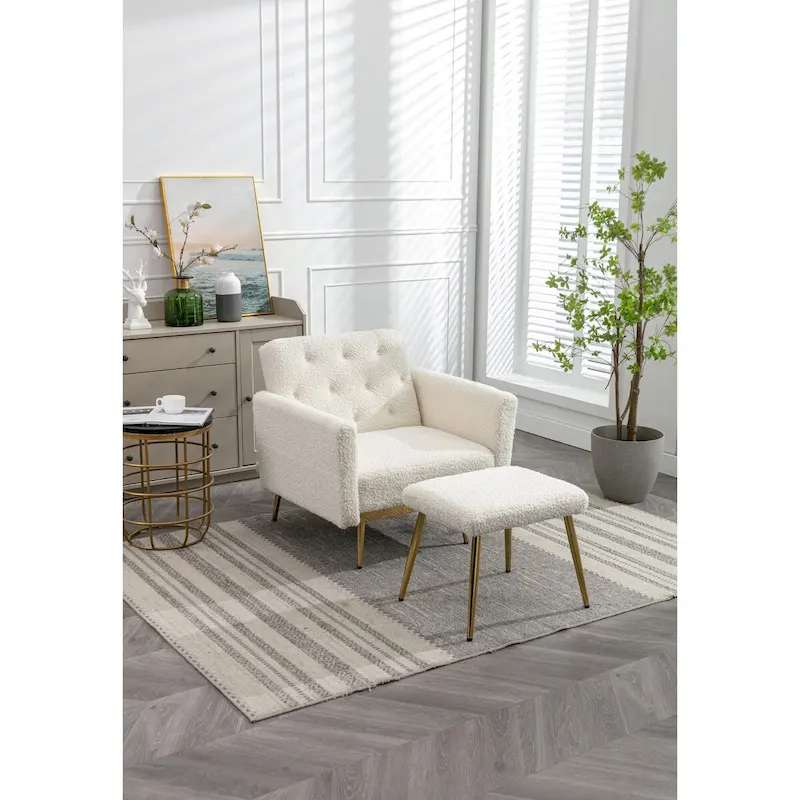 Velvet Accent Chair with Adjustable Armrests and Backrest, Button Tufted Lounge Chair, Single Recliner Armchair with Ottoman