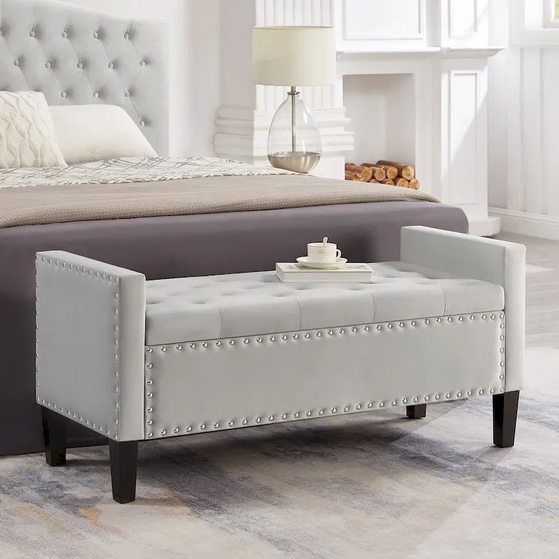 Entryway Living Room Soft Padded Seat with Armrest,Bed Bench