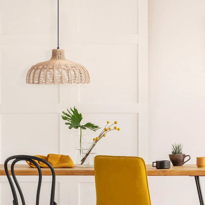 CO-Z Boho Handwoven Hemp Rope Dome Pendant Light Fixture - Tan