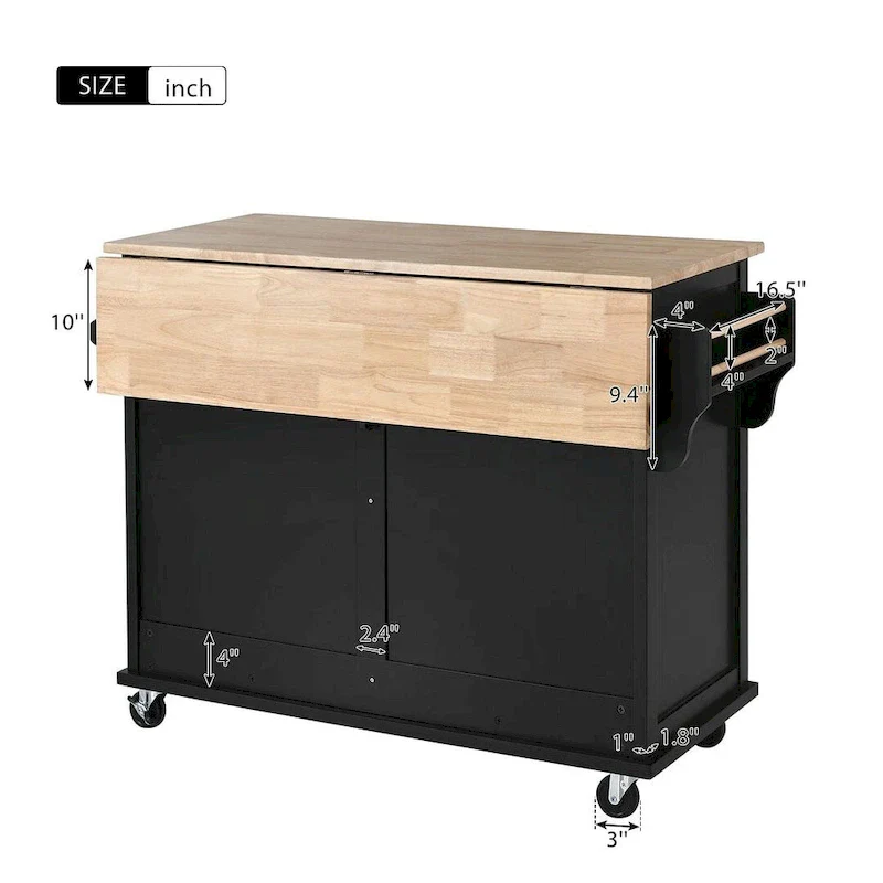Kitchen Island Cart with Wheels Drop-Leaf Countertop