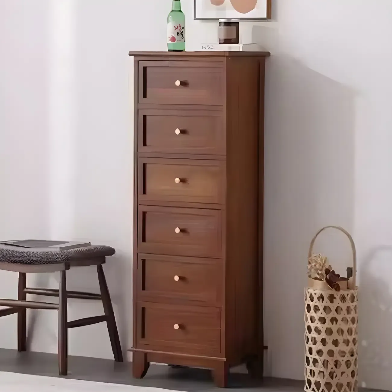 Industrial Rectangular Brown Wooden Drawer Cabinet