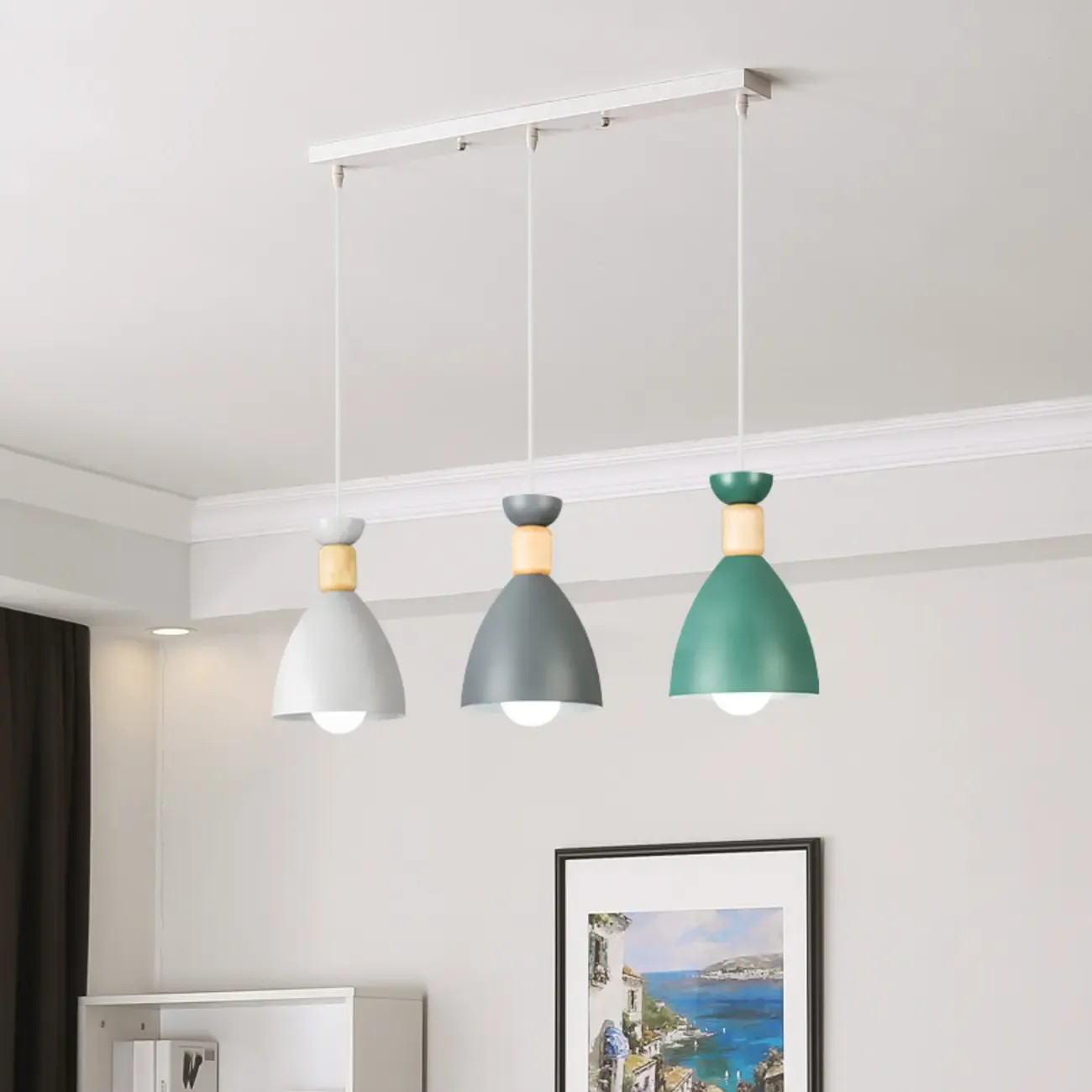 Modern Metal Island Light with 3 Cone Shades with Multi Color