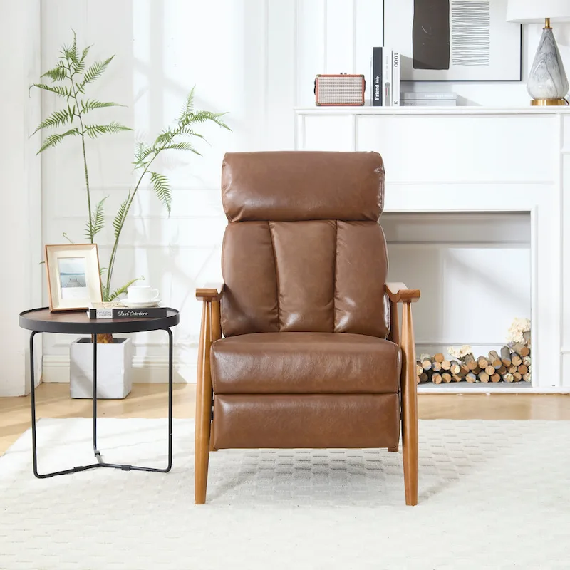 PU Leather Recliner Chair,Living Room Solid Wood Accent Chair