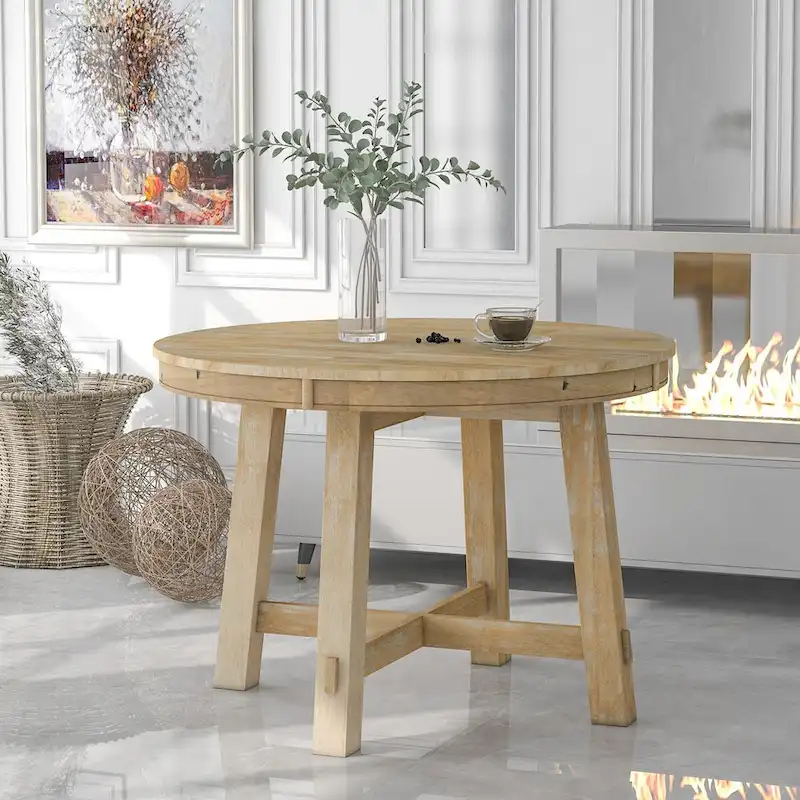 Round Extendable Wood Kitchen Dining Table with 16 Leaf