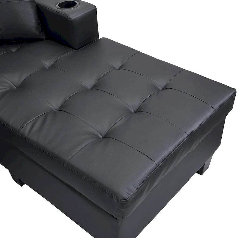 Modern Sectional Sofa Set with Cup Holders and Plush Cushions