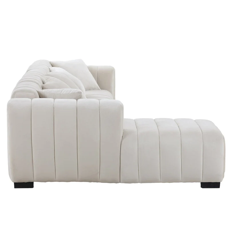 Channel Tufted Sofa Velvet Upholstered Left Chaise Modular Sofa