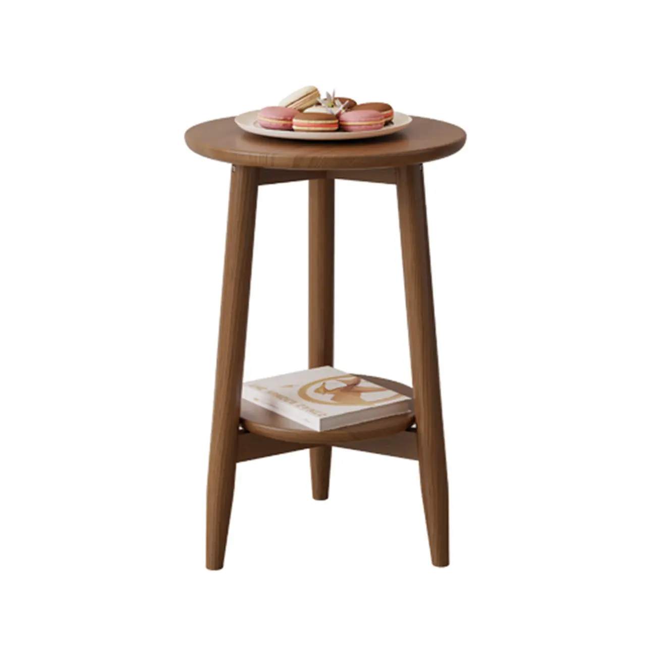 Compact Round Wooden 2-Tier Tripod Base Side Table