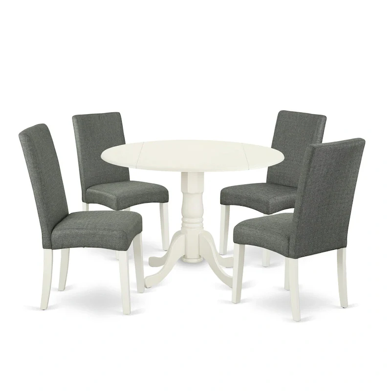 East West Furniture Modern Table Set- a Round Wooden Table and Gray Linen Fabric Dining Chairs, Linen White (Pieces Options)