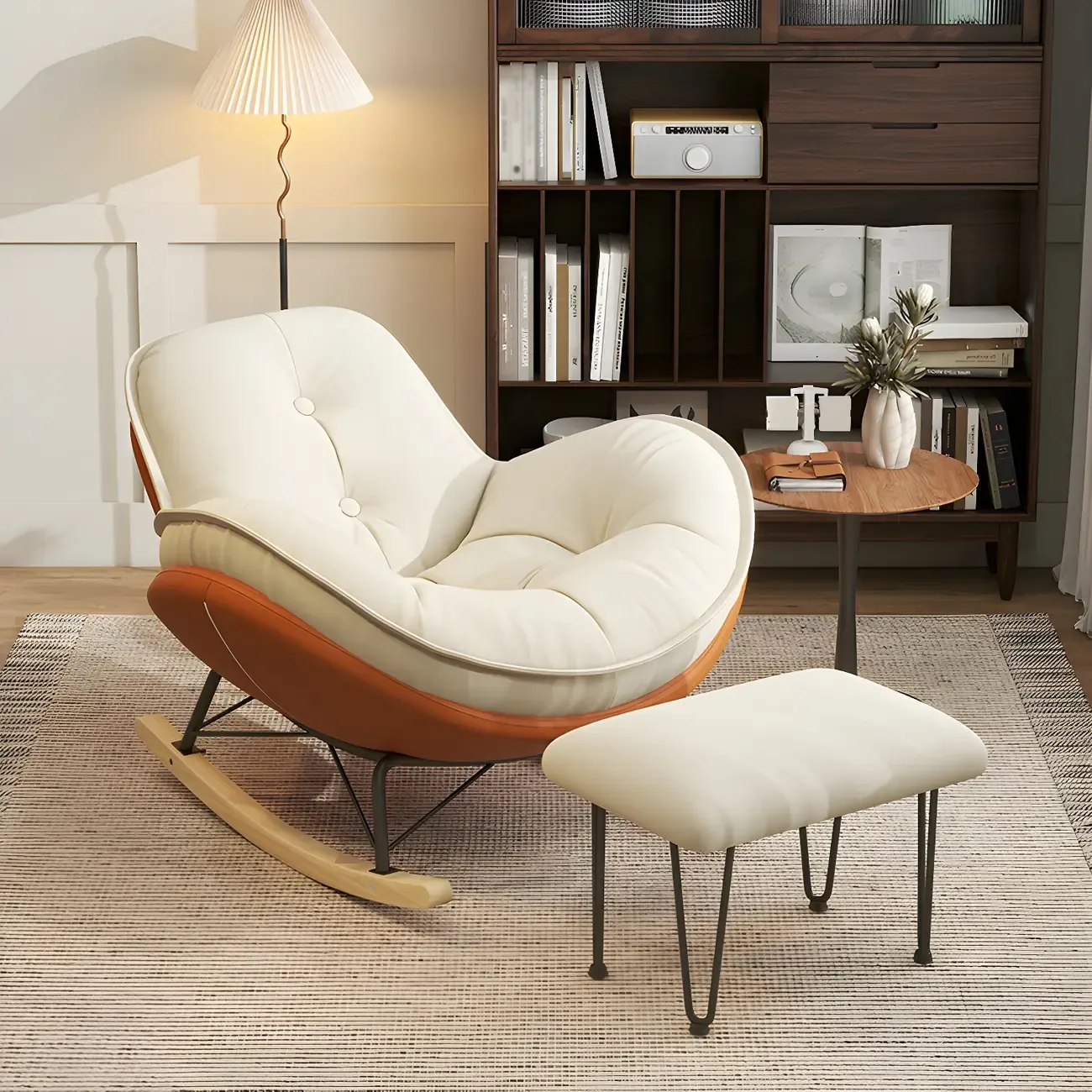 Modern Flannel Upholstered Rocking Chair with Ottoman