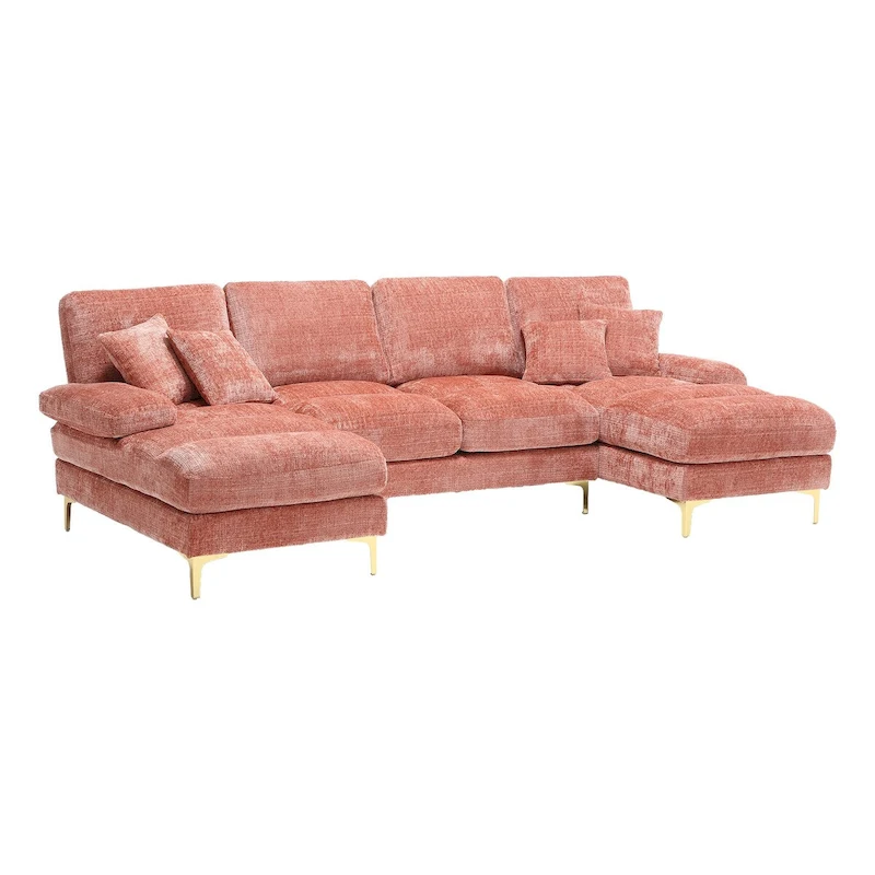 HOMEFUN Chenille Upholstered U-Shaped Living Room Sectional Sofa