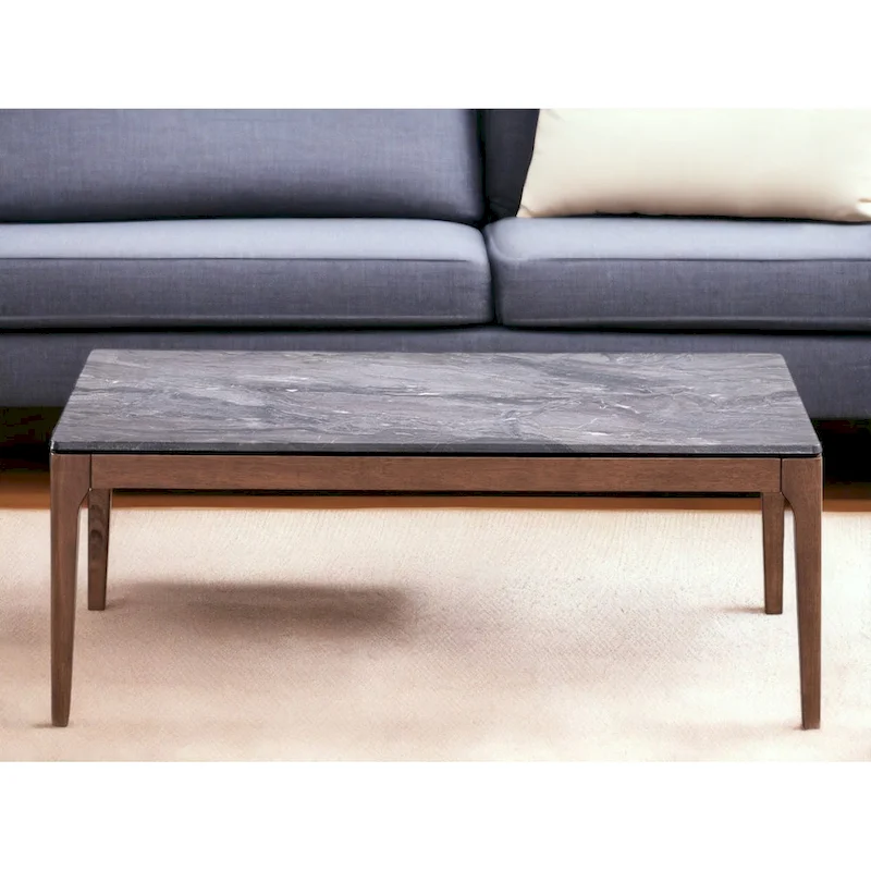 HomeRoots 47 Gray and Walnut Stone And Solid Wood Coffee Table - 47' X '18' X '28