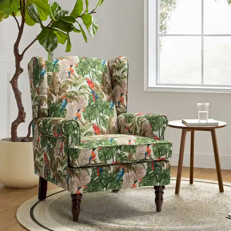 Epimethis Traditional Fabric Accent Wingback Armchair with Turned Legs by HULALA HOME